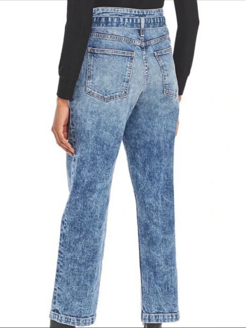 Jonathan Simkhai Standard Theo Pleated Belted High Waist Crop Jeans - Picture 2 of 9